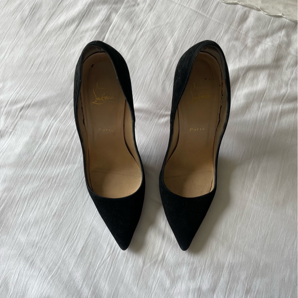 Christian Louboutin Black Pointed Toe Suede Pumps